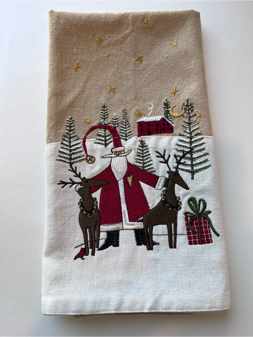 Farmhouse Christmas Kitchen Towel Santa Reindeer